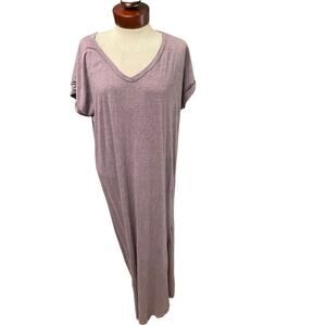 Rae Mode Boho Slub Knit Maxi T-Shirt Dress XL V-Neck Purple Mineral Wash
